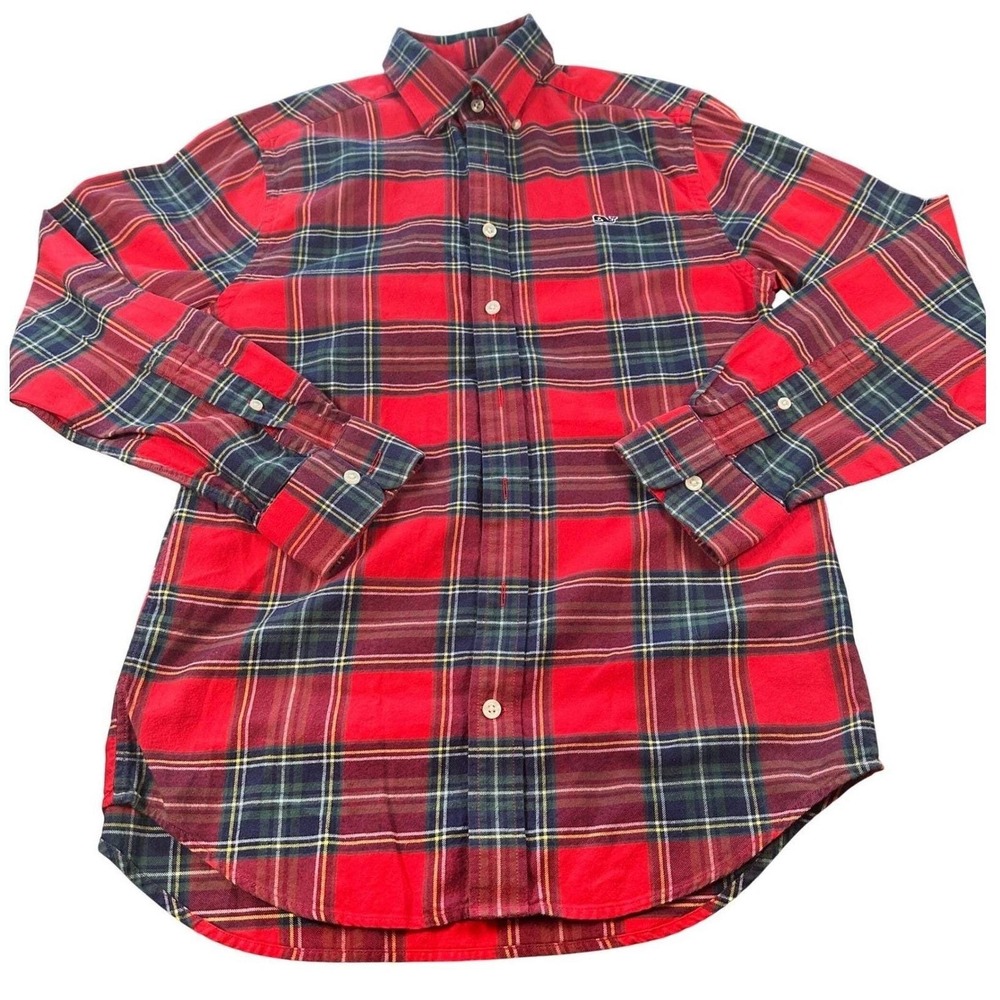 Vineyard Vines Mens Small Red Plaid Slim Fit Whale Shirt Button-Up Cotton
